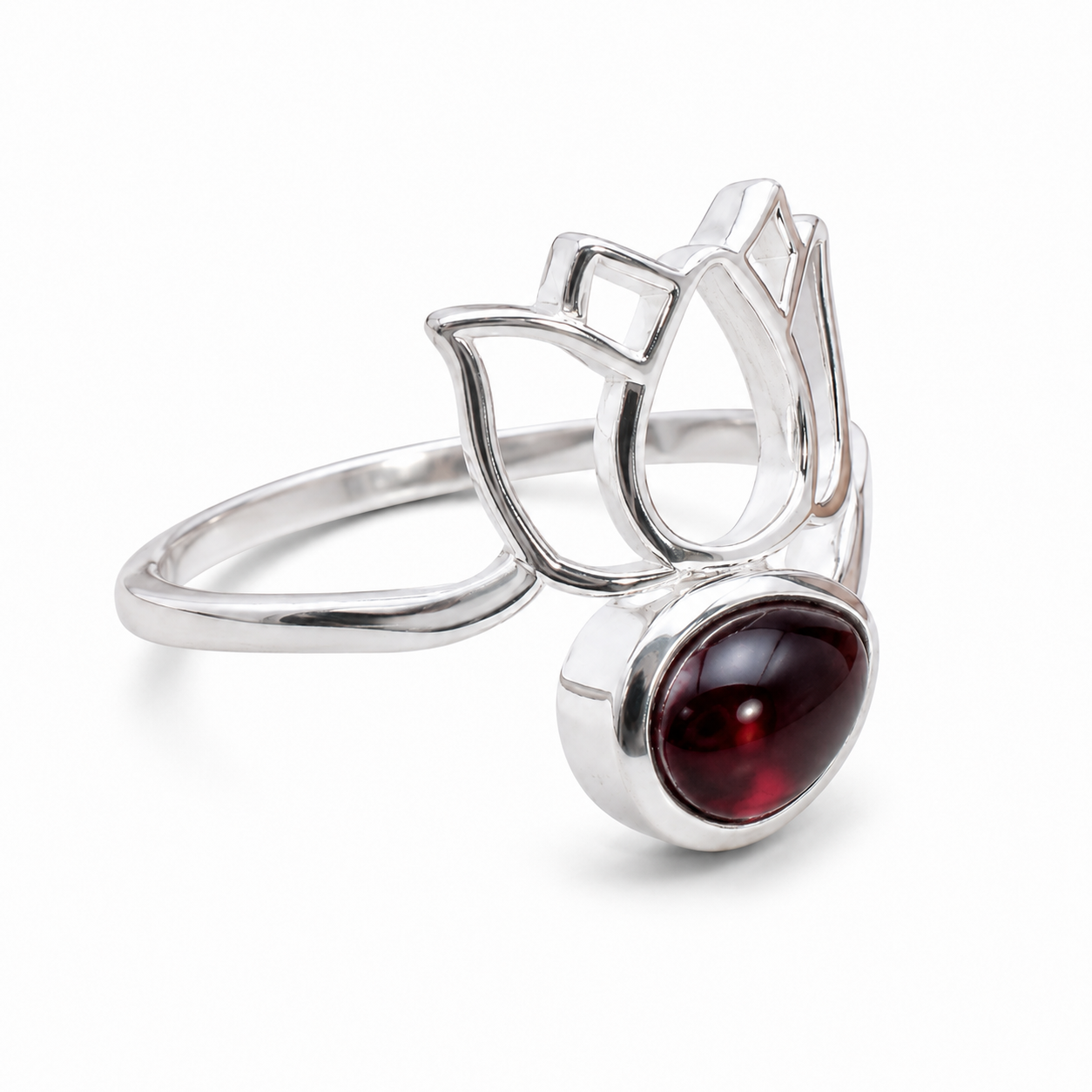 Bague lotus grenat argent 925