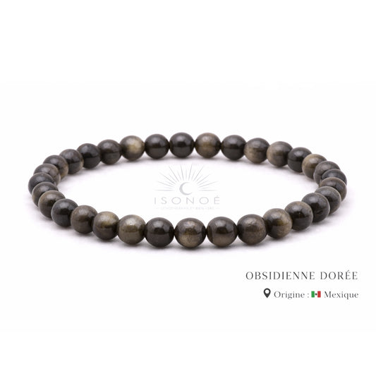 Bracelet Obsidienne Dorée