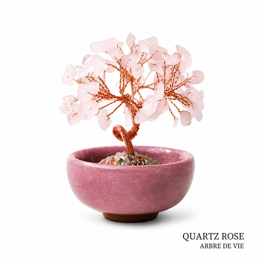 Arbre de vie en Quartz Rose pot