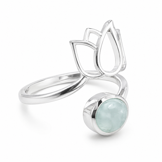 Bague lotus aigue marine argent 925