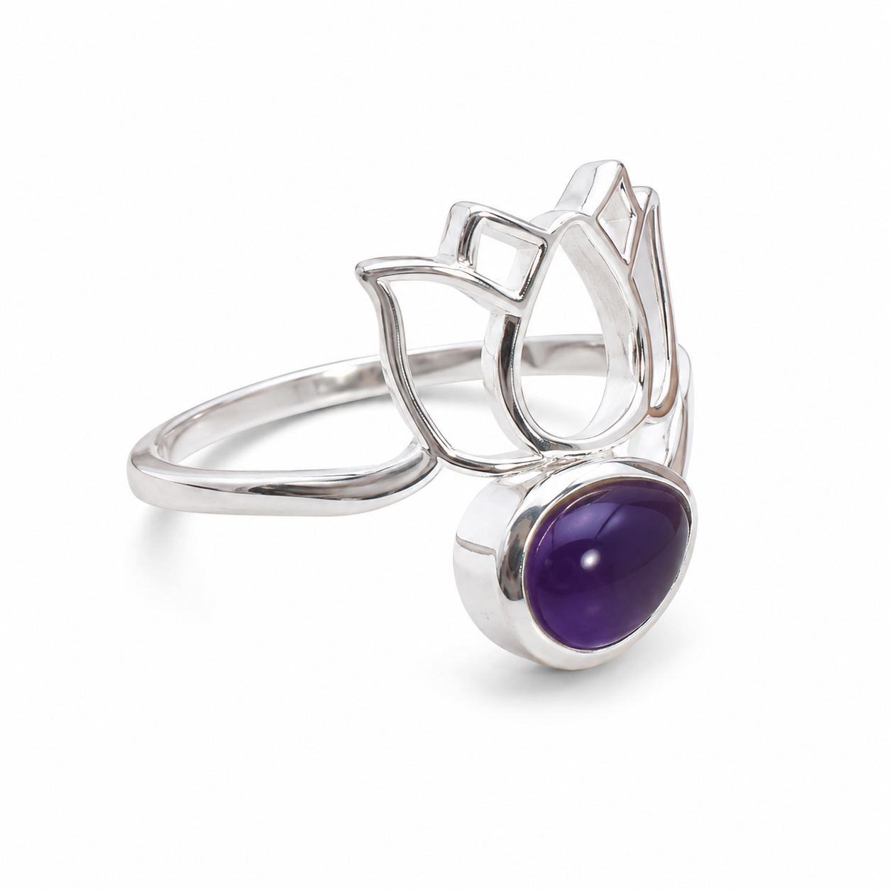 Bague lotus amethyste  argent 925