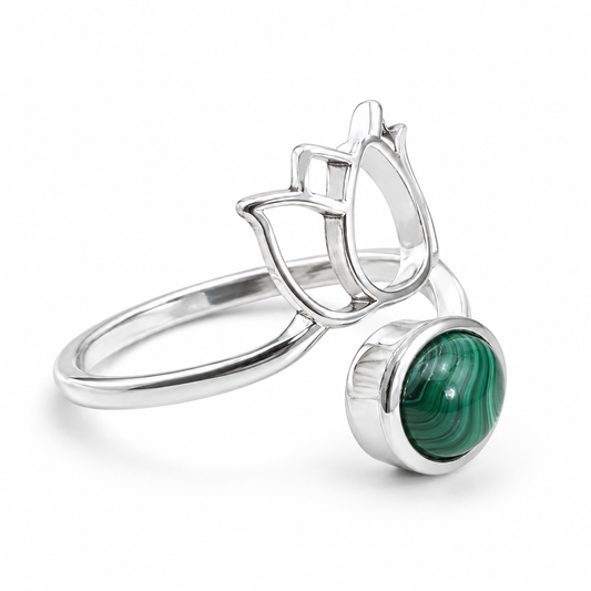 Bague lotus malachite  argent 925