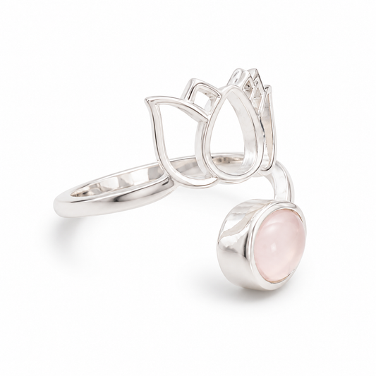 Bague lotus quartz rose  argent 925