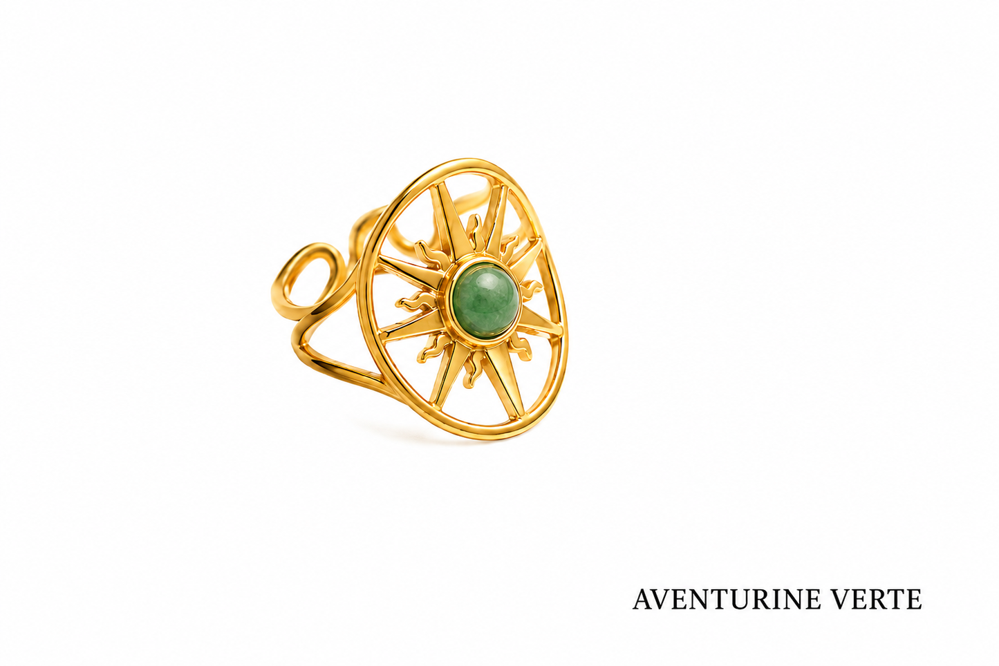 Bague soleil pierre ronde et acier inoxydable