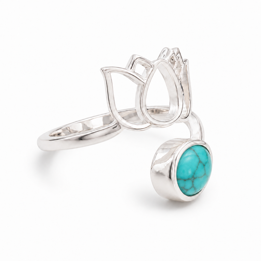 Bague lotus turquoise  argent 925