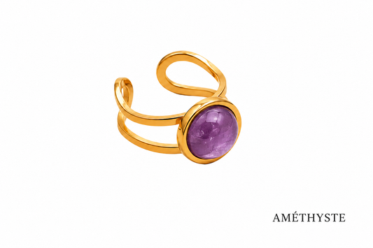 Bague pierre ronde et acier inoxydable modèle 2