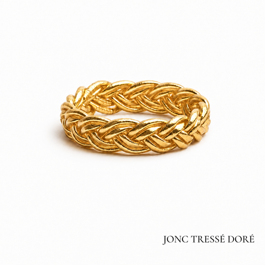Jonc bouddhiste double tressé doré