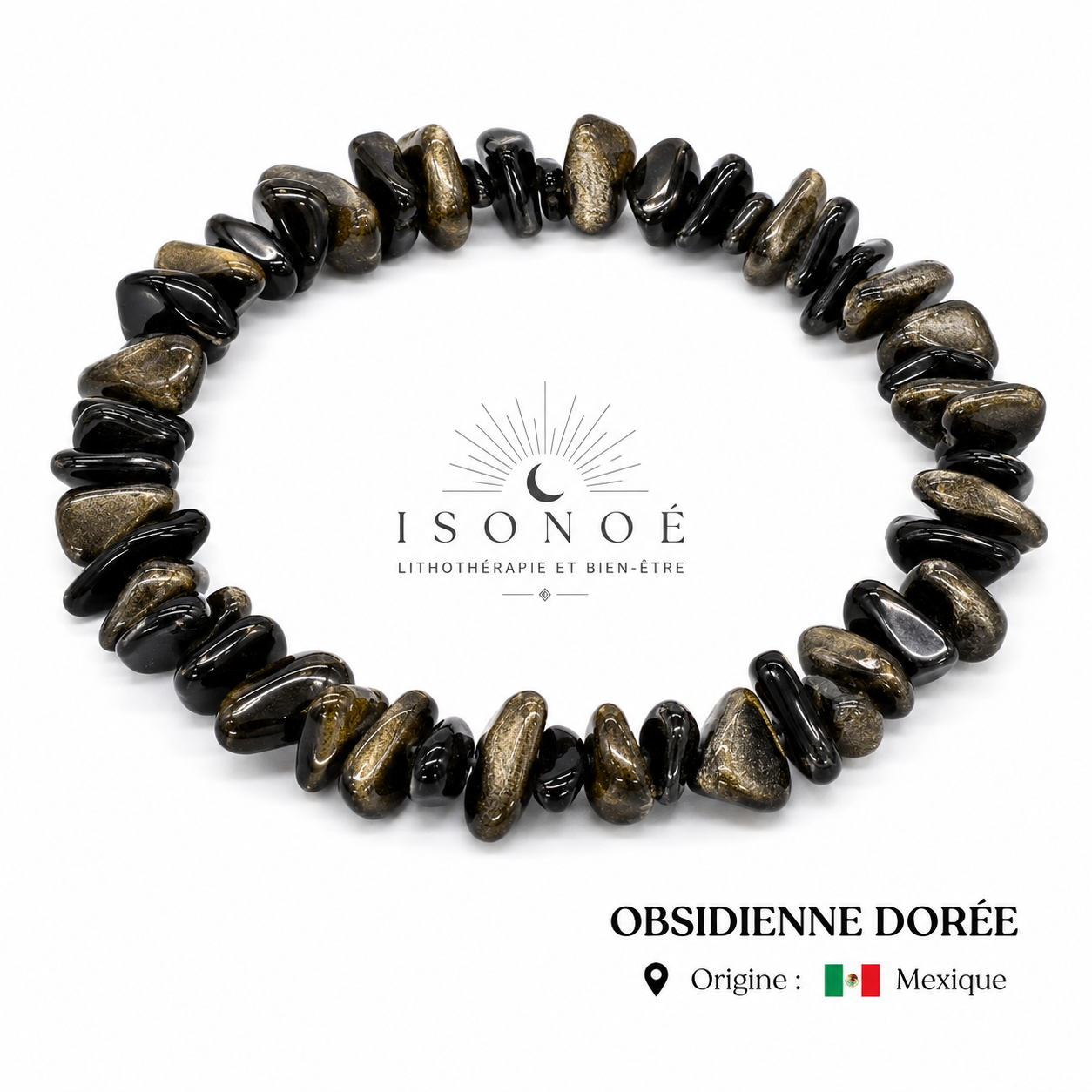 Bracelet Obsidienne Dorée